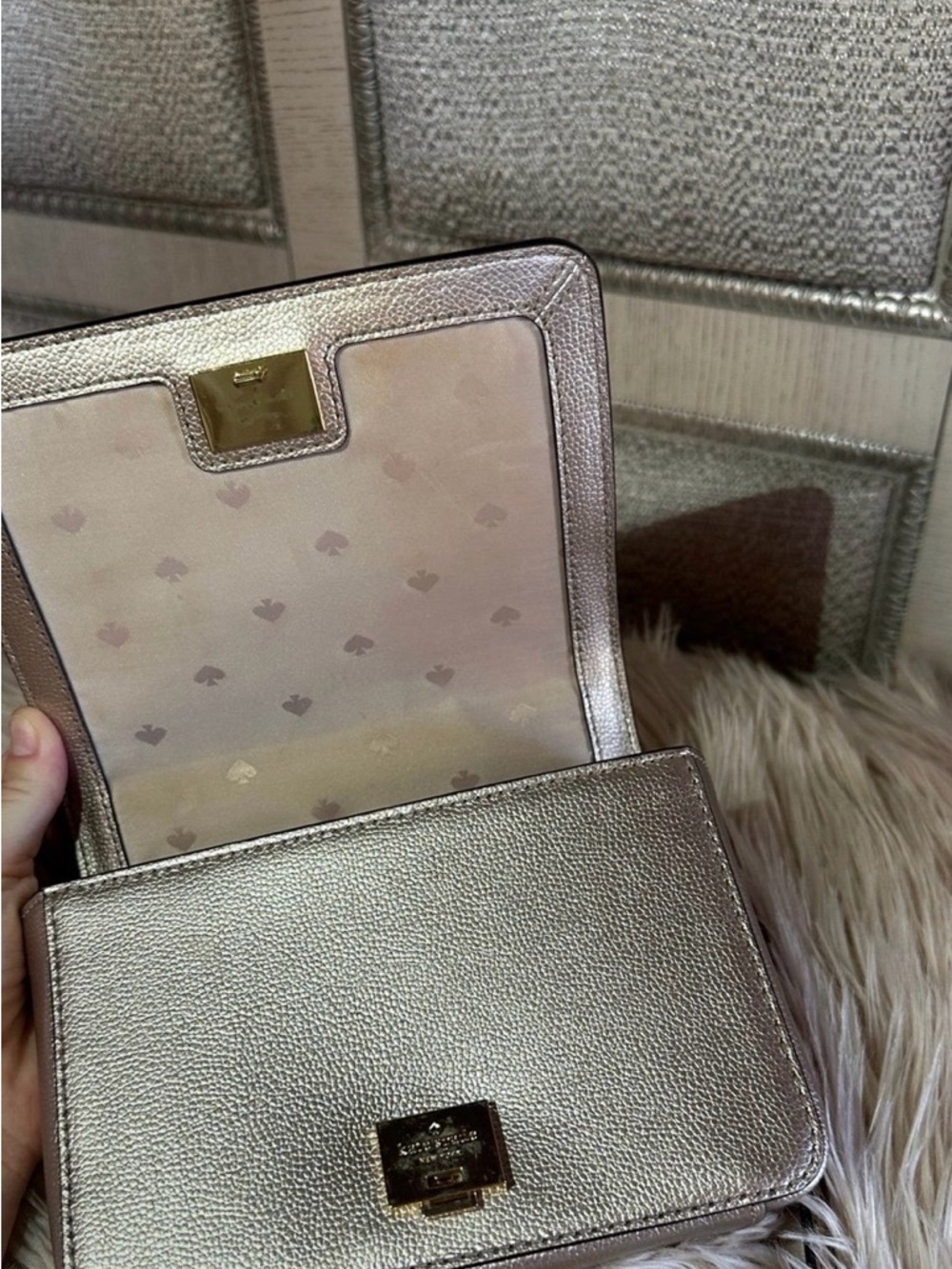 Kate Spade Patterson Drive Embellished Maisie Metallic Blush Crossbody w/dustbag - Picture 8 of 10